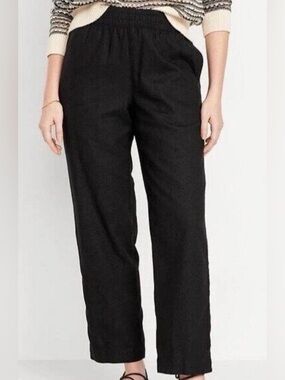 Old Navy Pants Plus Size Linen Blend Black High Rise Taper Leg Women's Size 2X